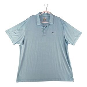 Callaway Opti‎ Dri Micro Gingham Polo Shirt Mens XXLarge Blue White Golf Wicking